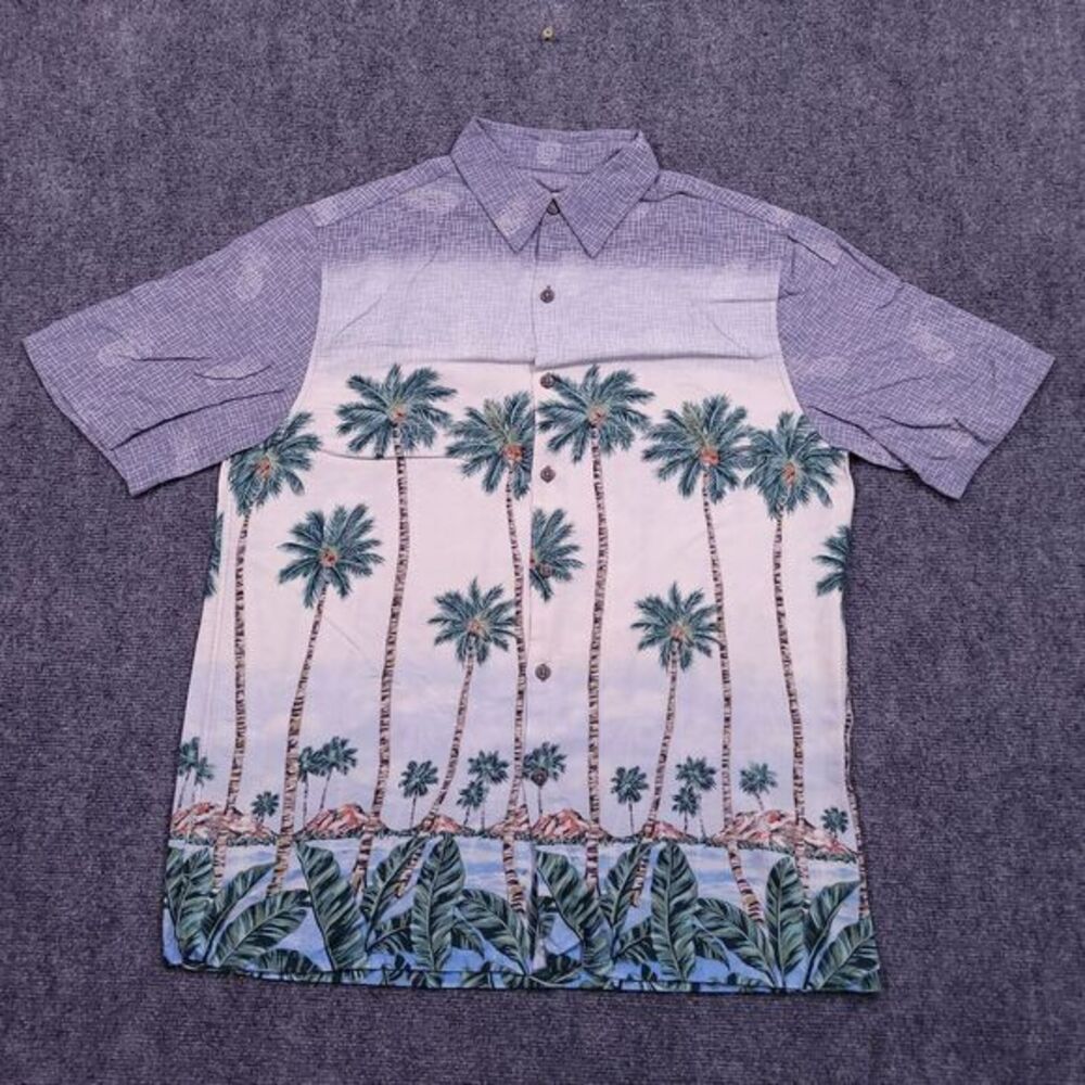 Batik Bay Shirt Mens Medium‎ Black Hawaiian Print Aloha Shirt Palm Trees Rayon